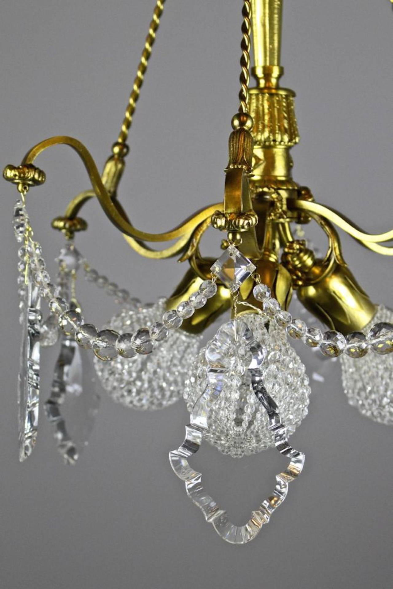 Three-Light Cut-Crystal Rococo Basket Fixture Attributed to E. F. Caldwell For Sale 3