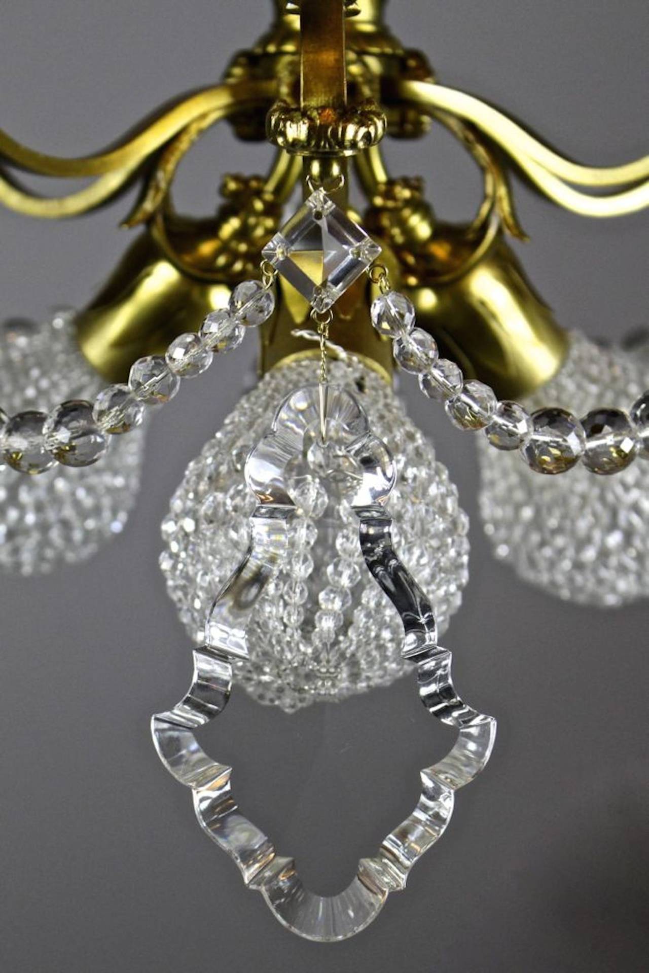 Three-Light Cut-Crystal Rococo Basket Fixture Attributed to E. F. Caldwell For Sale 4