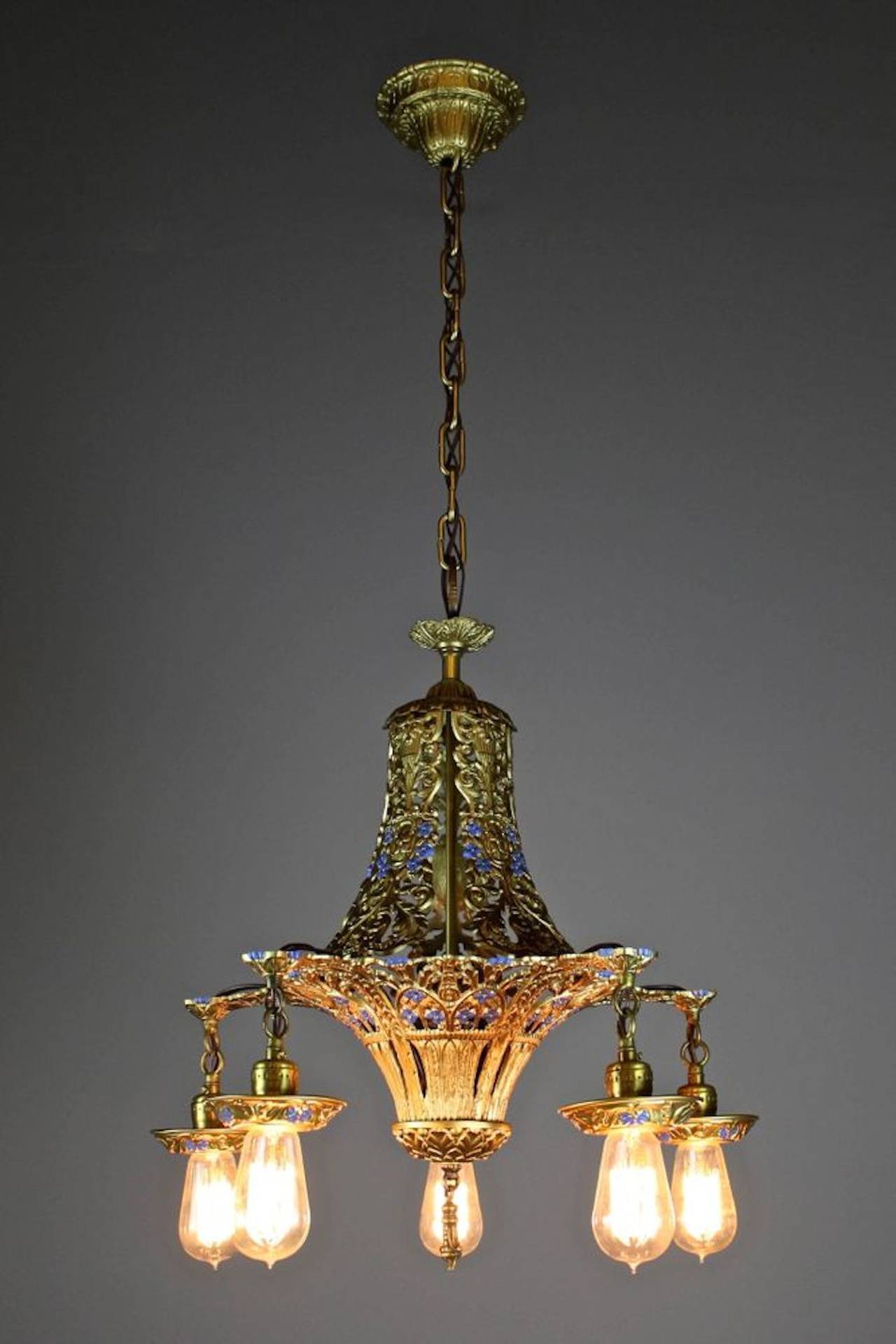 Art Deco Polychrome Light Fixture (5Light) For Sale at 1stdibs