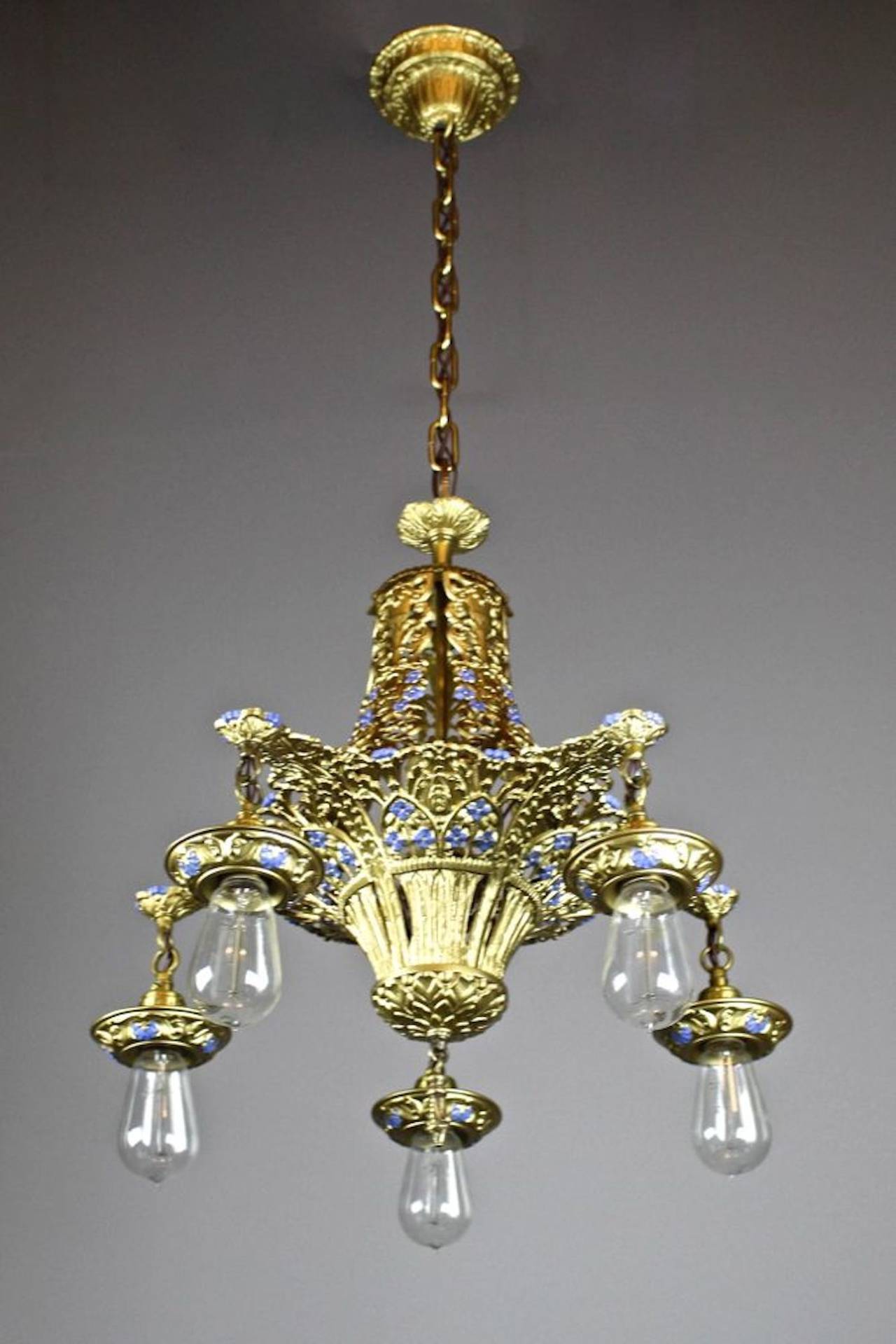 Art Deco Polychrome Light Fixture (5Light) For Sale at 1stdibs