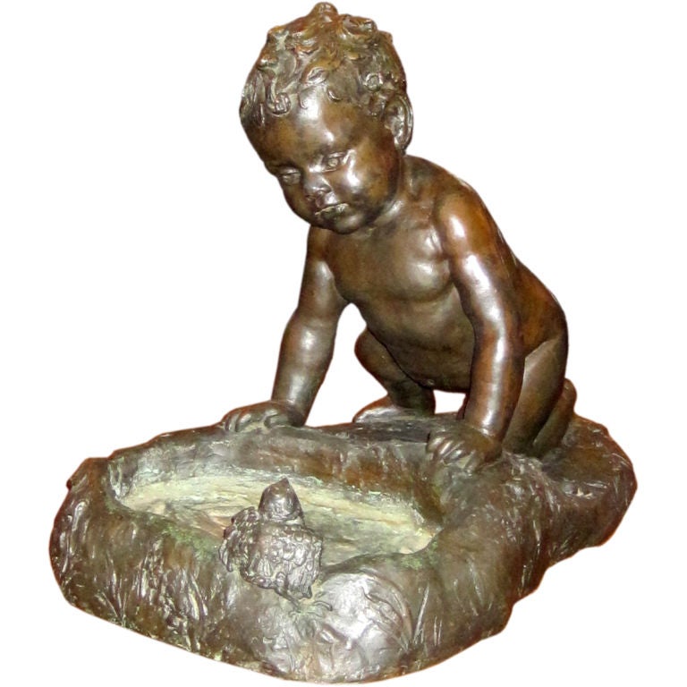 'Infant at the Birdbath' Bronze Sculpture by Brenda Putnam For Sale
