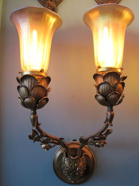 Edwardian Rose Motif Wall Sconces