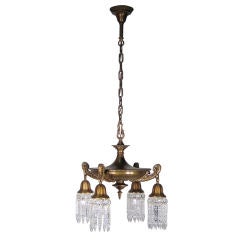 Antique 4-Light Crystal Drop Fixture
