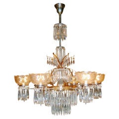 Antique Tiered 6-Arm Gas Crystal Chandelier by McKenney of Boston