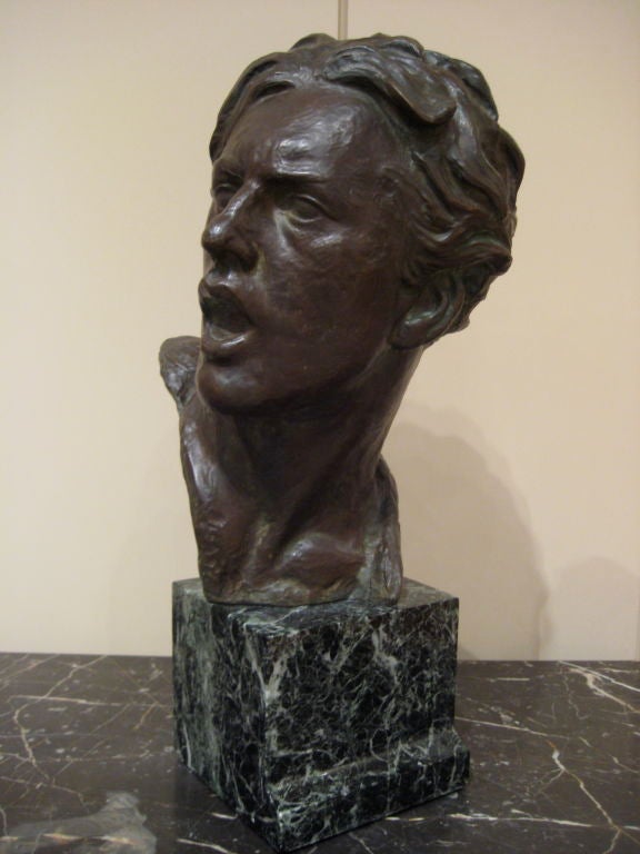 An impressive male bust by Art Deco period sculptor Alexandre Kelety<br />
Bronze signed on bust with marble base