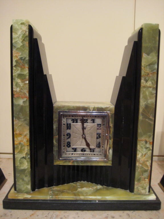 Art Deco  Clock with Obelisks