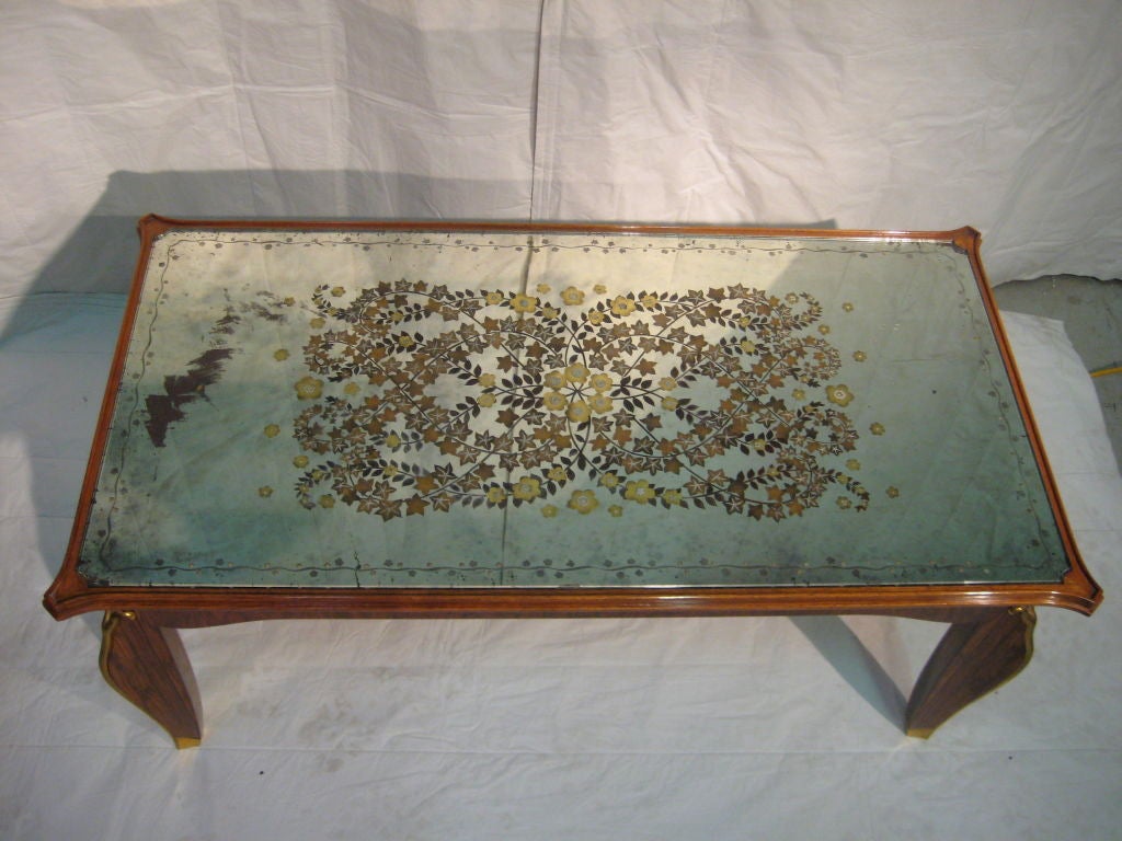 French Leleu Coffee Table with Eglomise Top For Sale