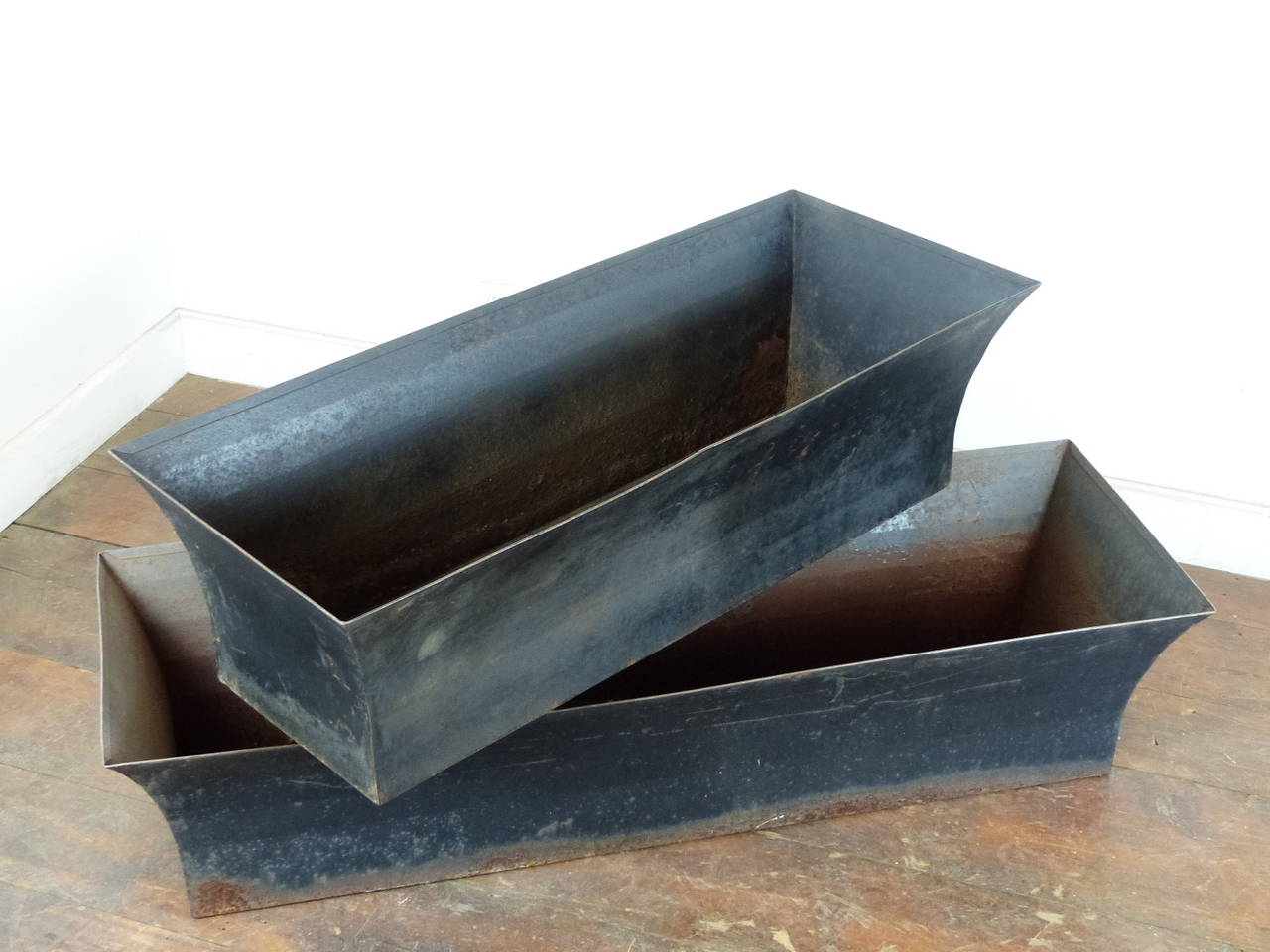 Heavy metal French planters , circa 1930 in heavy gauge steel with great original patina