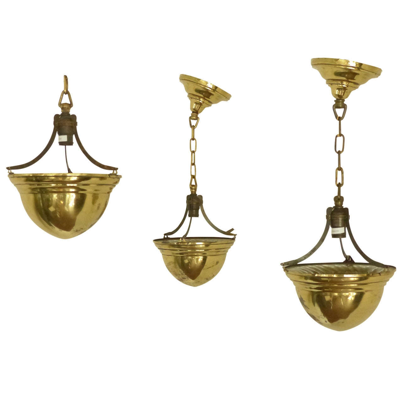 1920 Brass Cone-Shaped Pendant Lights For Sale