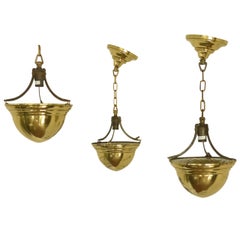 Antique 1920 Brass Cone-Shaped Pendant Lights