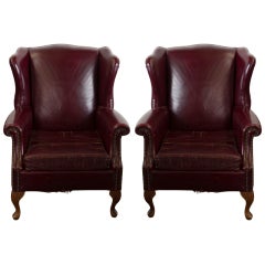 Pair of Leather Wingbacks