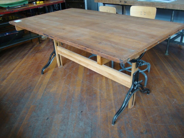 Maple drafting desk, made by The Hamilton Wood Co....Chicago, with cast fittings and legs