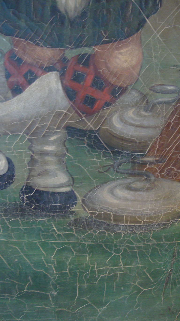 Circa 1930 Painting of a Curling Scene In Distressed Condition In Surrey, BC