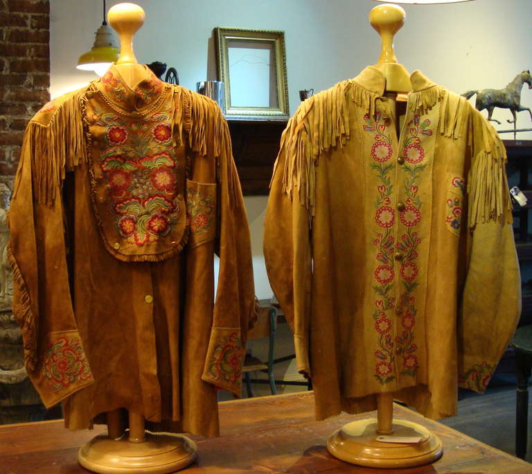 A great pair of Buckskin jackets  Originally from the Winnipeg area of Canada. Very rare to find a pair in this condition. We have full family lineage upon request