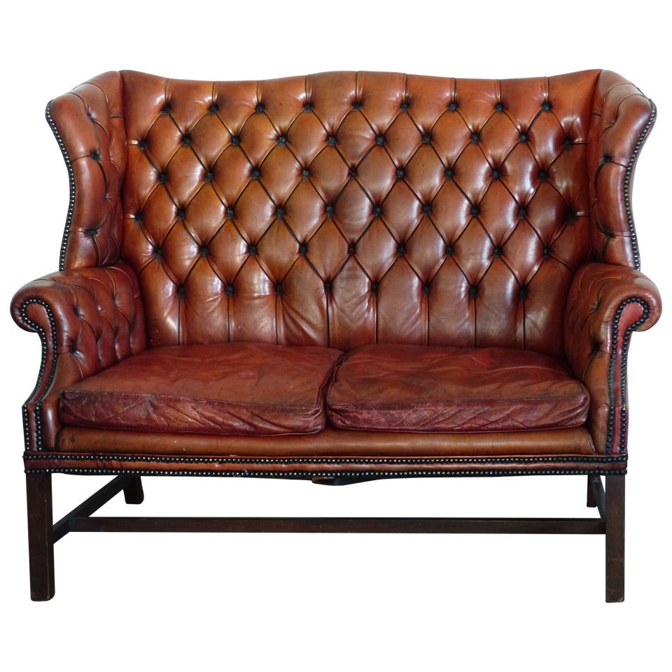 1930 Leather Tufted Wing Back Style Sofa