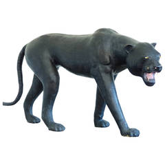 Mid-20th Century Leather Papier Mâché Figure of a Black Panther