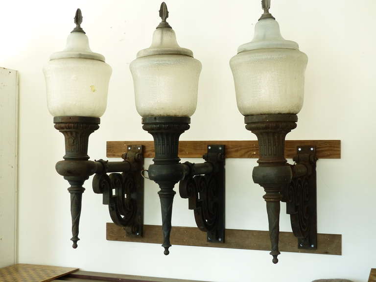 Very large rewired csa a proved wall sconces . Salvaged from a building in  Chicago in 1970. No breaks or cracks.