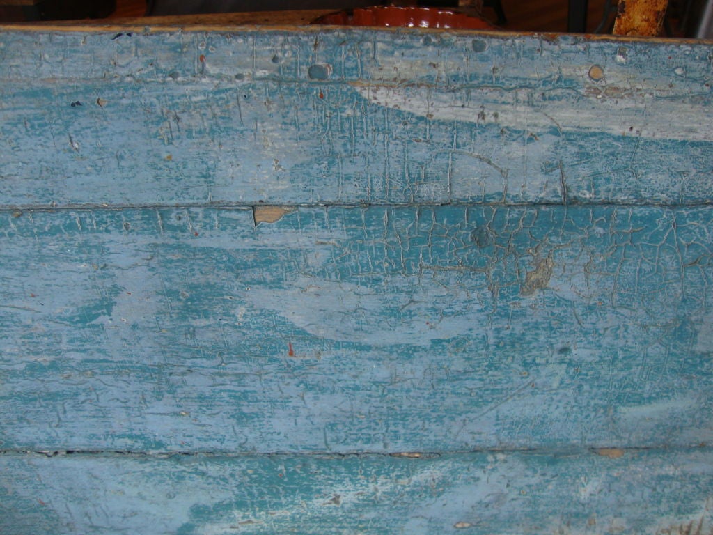 19th Century Pine settle bench in old blue paint