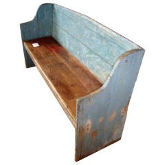 Pine settle bench in old blue paint