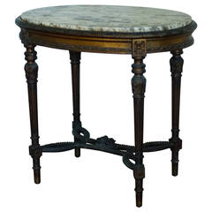 Antique Wood Gilded Louis XVI Style Marble-Top Oval Table