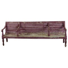 Antique Painted Pine Train Station Bench