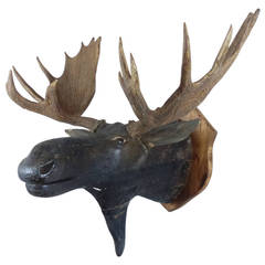 1930 Wooden Carved Moose Head