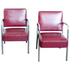 Retro 1950s Pair of Chrome Lounge Chairs