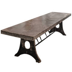 10 ft Old Zinc Top Table /cast base