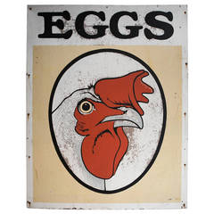 20th Century Metal Advertising Sign "Eggs" Double-Sided Vintage 20th Century Metal Advertising Sign "Eggs" Double-Sided