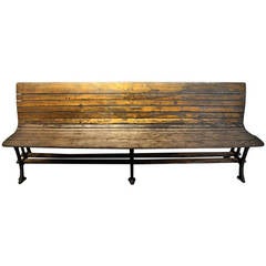 Antique 19th Century Maple or Cast Iron Train Station Bench