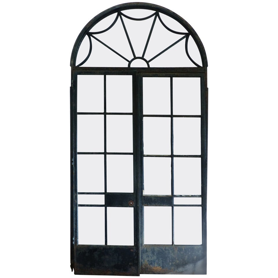 19th Century Large Steel and Cast Iron Decorative Doors from a Conservatory