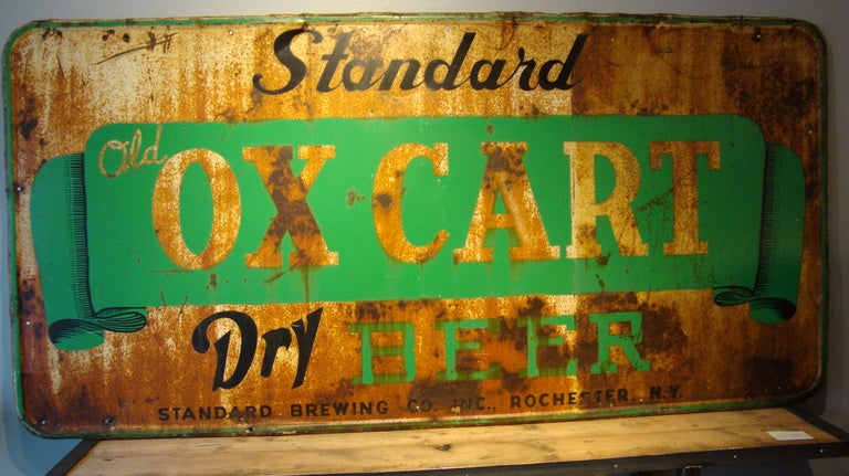 Large metal beer sign in original paint with untouched surface