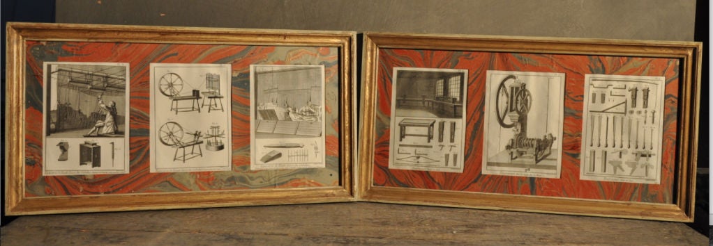 French 6 Set of 3 framed engravings of Diderot D'Alembert For Sale