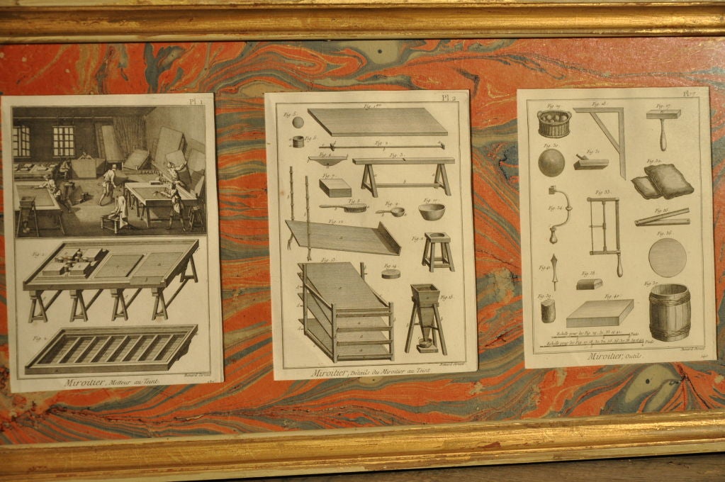 Paper 6 Set of 3 framed engravings of Diderot D'Alembert For Sale