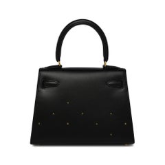 Hermes Vintage Black Box With Gold Studs 20cm Kelly Bag
