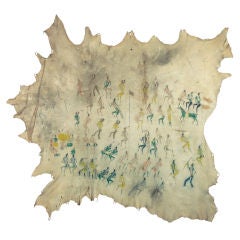 Antique Plains Indian Hide Painting , Wind River Shoshone, Wyoming