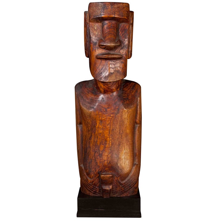Large Vintage Easter Island Carved Figure For Sale