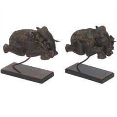 Antique Burmese Wooden Sitting Elephants - TW 200