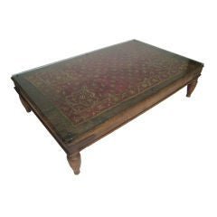 Wooden Dhaket with Zardozie Textile and Glass Top