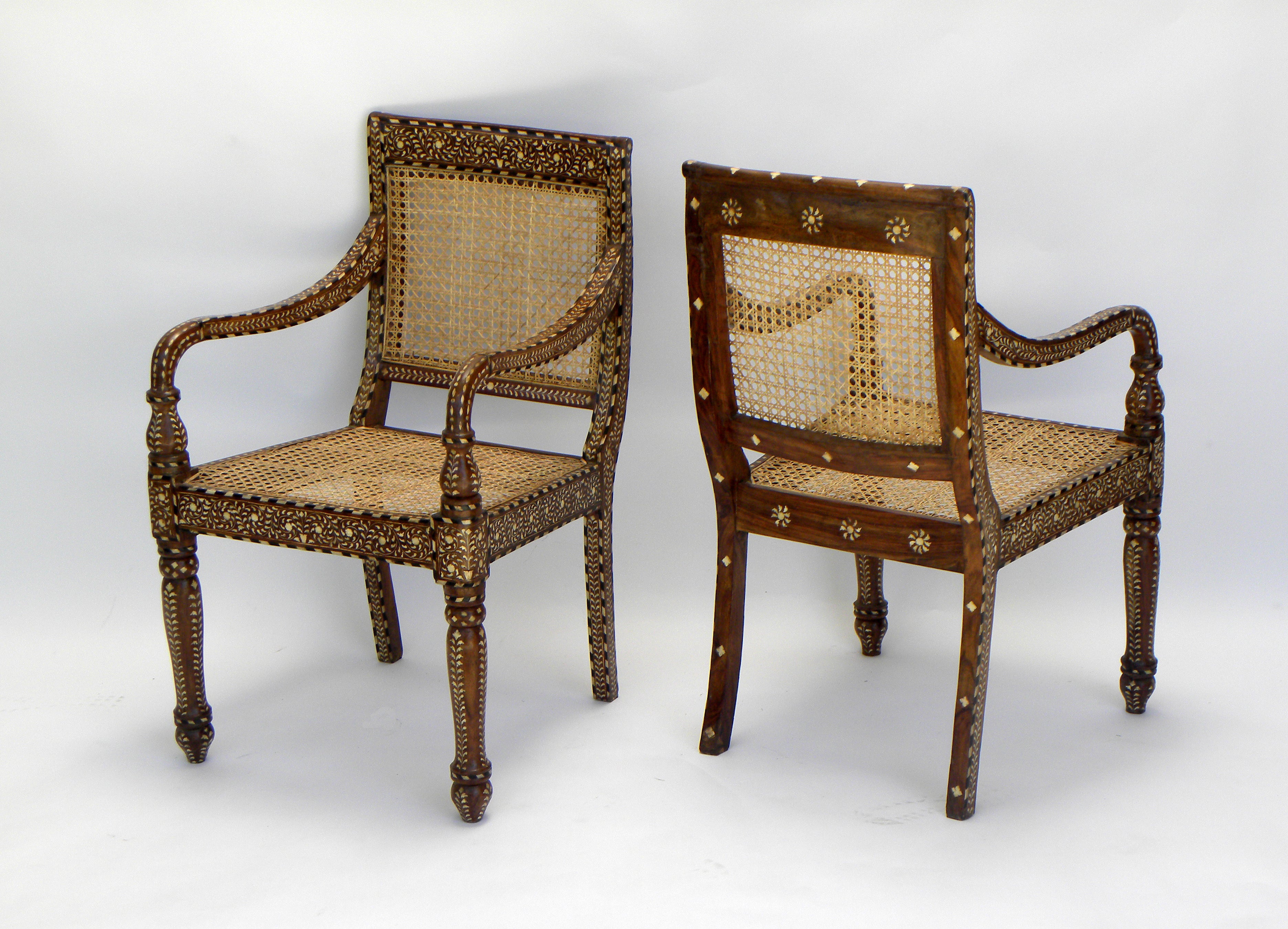 Wood and Bone Inlay Armchairs - IJ 400