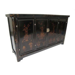 Black Lacquer Gilt Painted Sideboard with 2 Doors