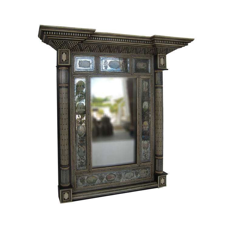 Ebony, Wood and Bone Mirror and Frame For Sale