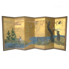 6 Panel Japanese Screen, Tree and Pheasants