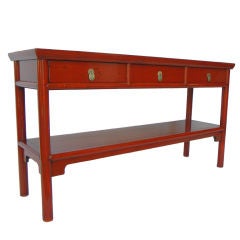 Antique Red Lacquered 3 Drawer Side Table