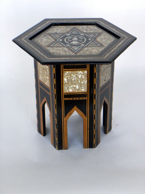 Mother of Pearl and Black Wax Inlaid Octagonal Table Late Ottoman Empire, Turkey.