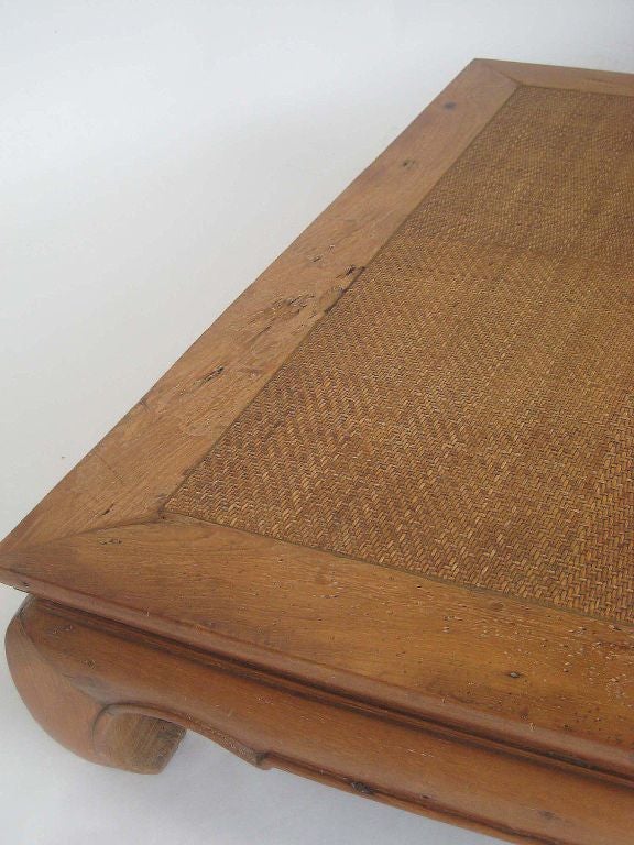 Carved Wood Low Table with Cane Top