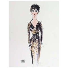 Original Michaele Vollbracht Fashion Drawing, Liz Taylor