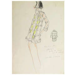 Original Karl Lagerfeld Fashion Drawing, Circa 1965, *Free Shipping