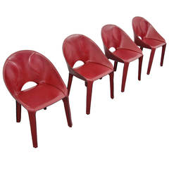 Mario Bellini "Lira E Liuto" Leather Chairs, Set of Four