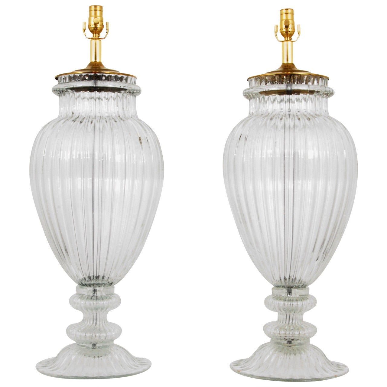 Pair of Monumental Murano Lamps, Manner of Barovier & Toso For Sale